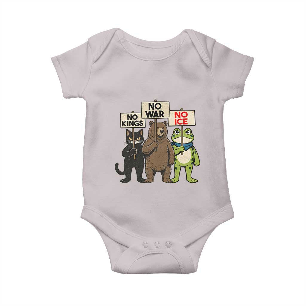Funny Animal Protest Baby Onesie No Kings No Wars No Ice