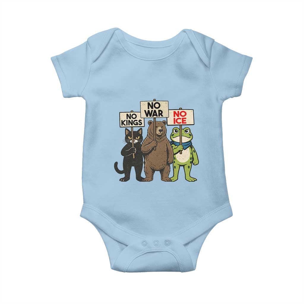 Funny Animal Protest Baby Onesie No Kings No Wars No Ice