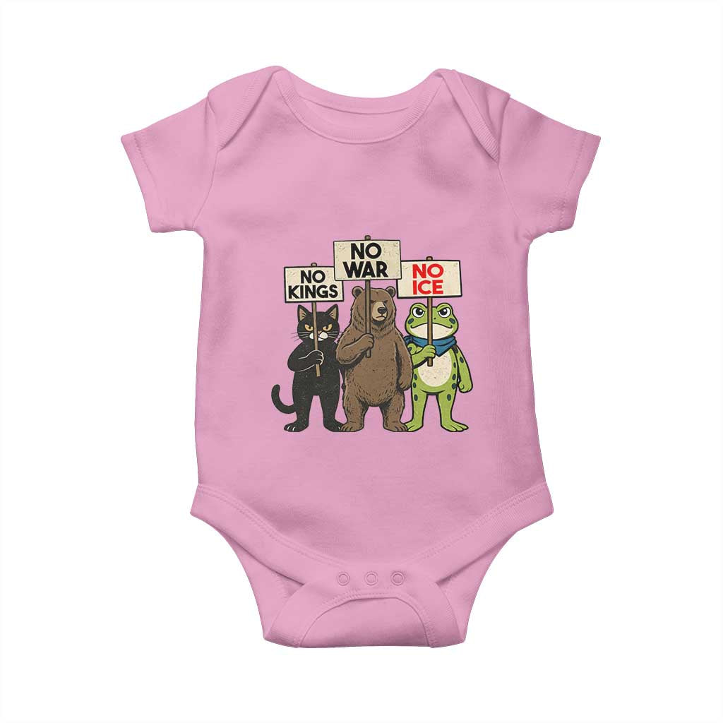 Funny Animal Protest Baby Onesie No Kings No Wars No Ice