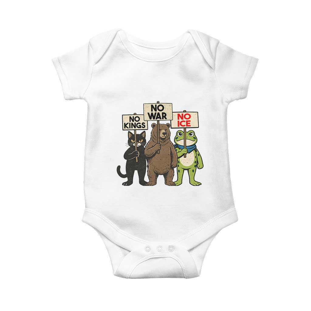 Funny Animal Protest Baby Onesie No Kings No Wars No Ice
