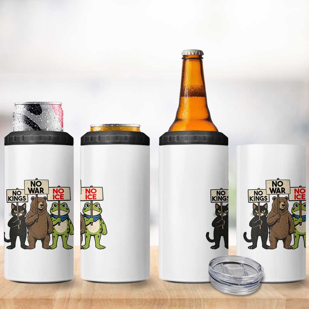 Funny Animal Protest 4 in 1 Can Cooler Tumbler No Kings No Wars No Ice
