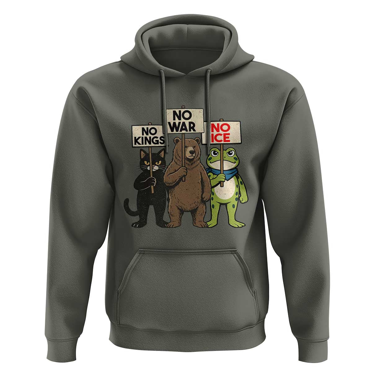 Funny Animal Protest Hoodie No Kings No Wars No Ice