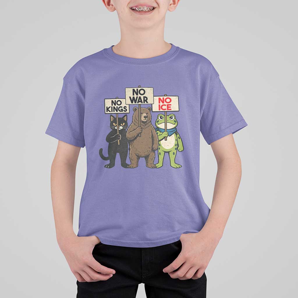 Funny Animal Protest T Shirt For Kid No Kings No Wars No Ice