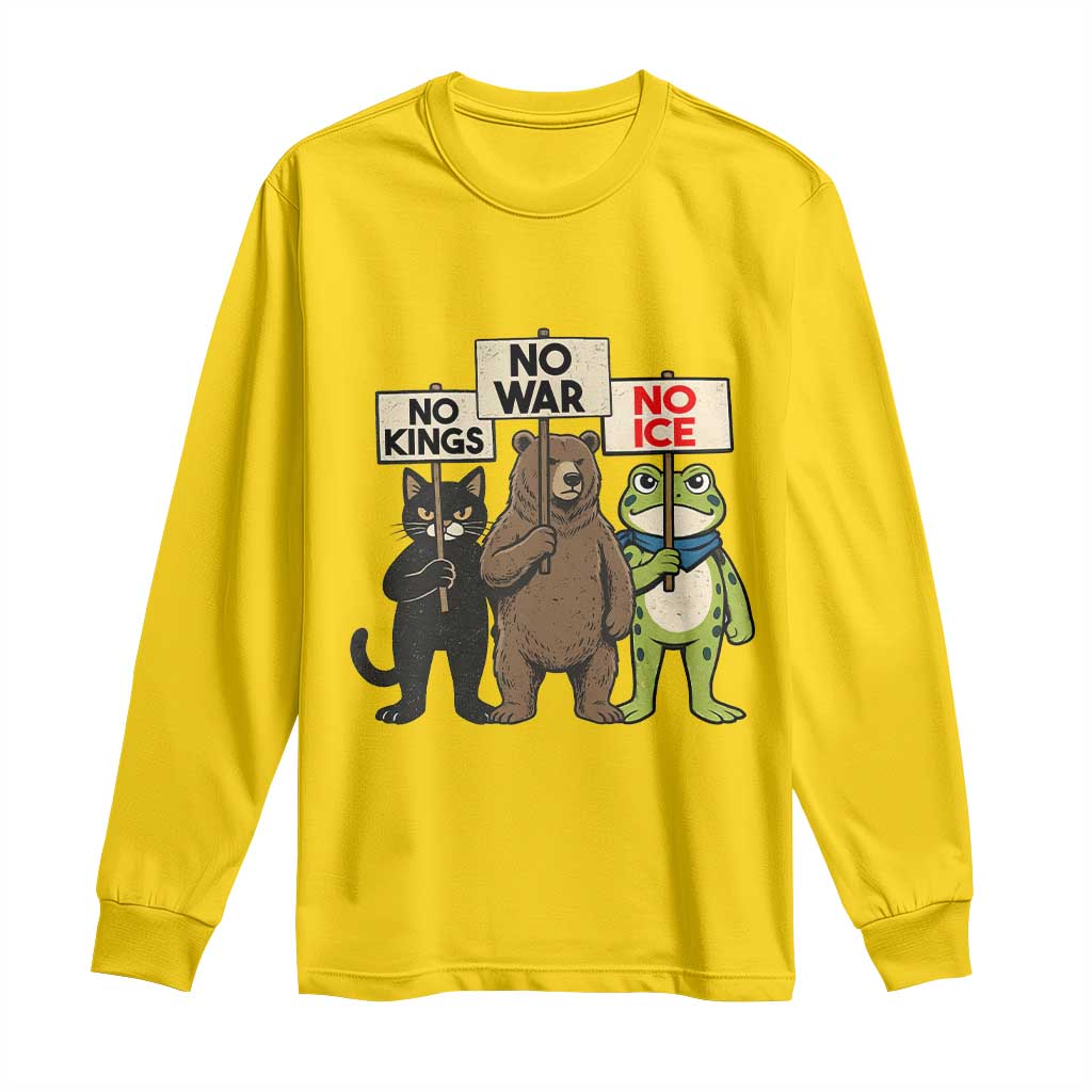 Funny Animal Protest Long Sleeve Shirt No Kings No Wars No Ice