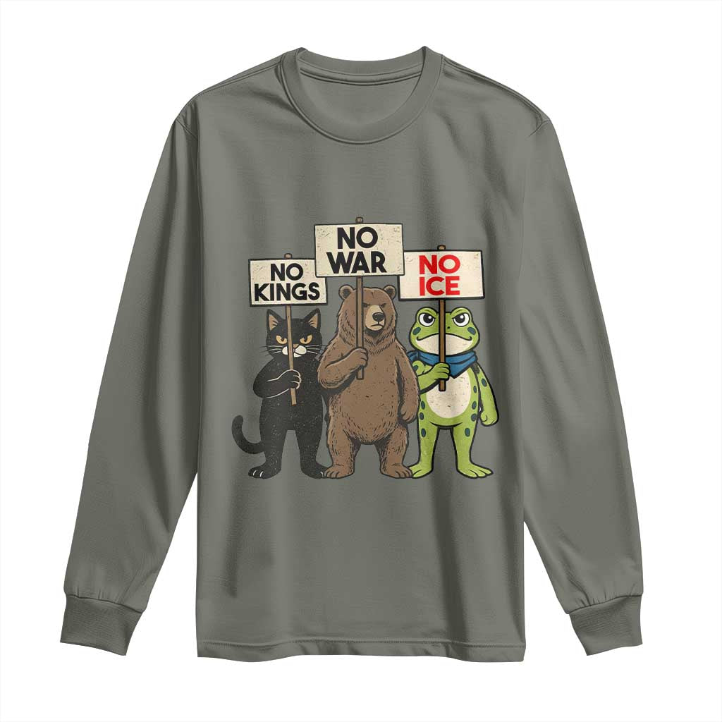 Funny Animal Protest Long Sleeve Shirt No Kings No Wars No Ice