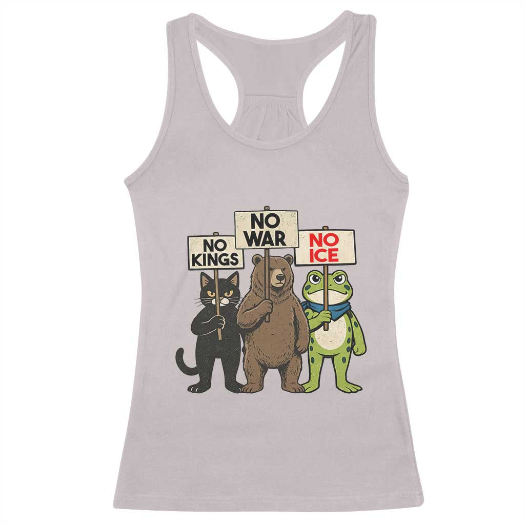 Funny Animal Protest Racerback Tank Top No Kings No Wars No Ice