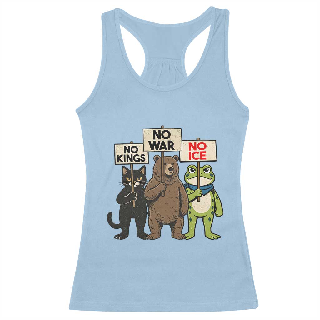 Funny Animal Protest Racerback Tank Top No Kings No Wars No Ice