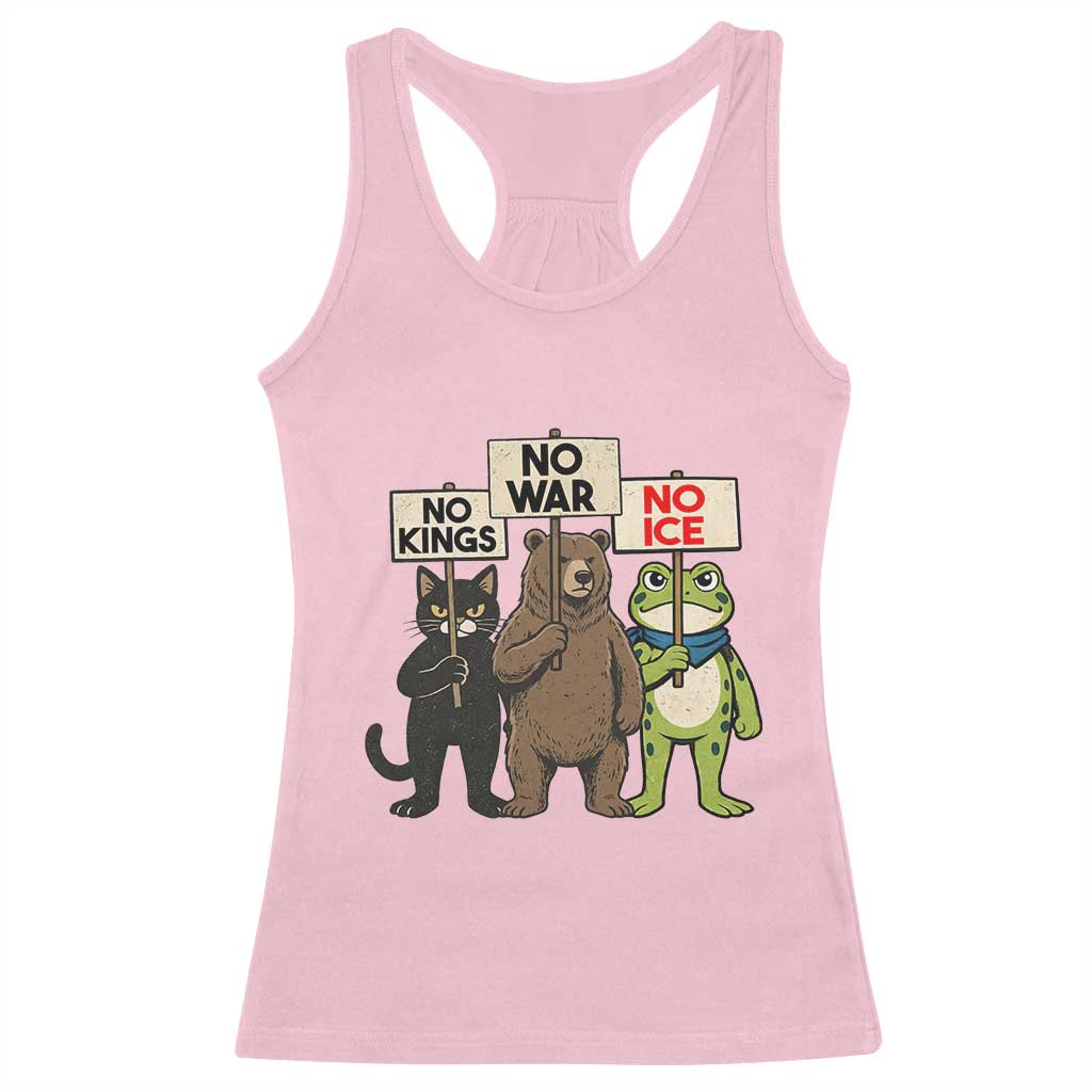 Funny Animal Protest Racerback Tank Top No Kings No Wars No Ice