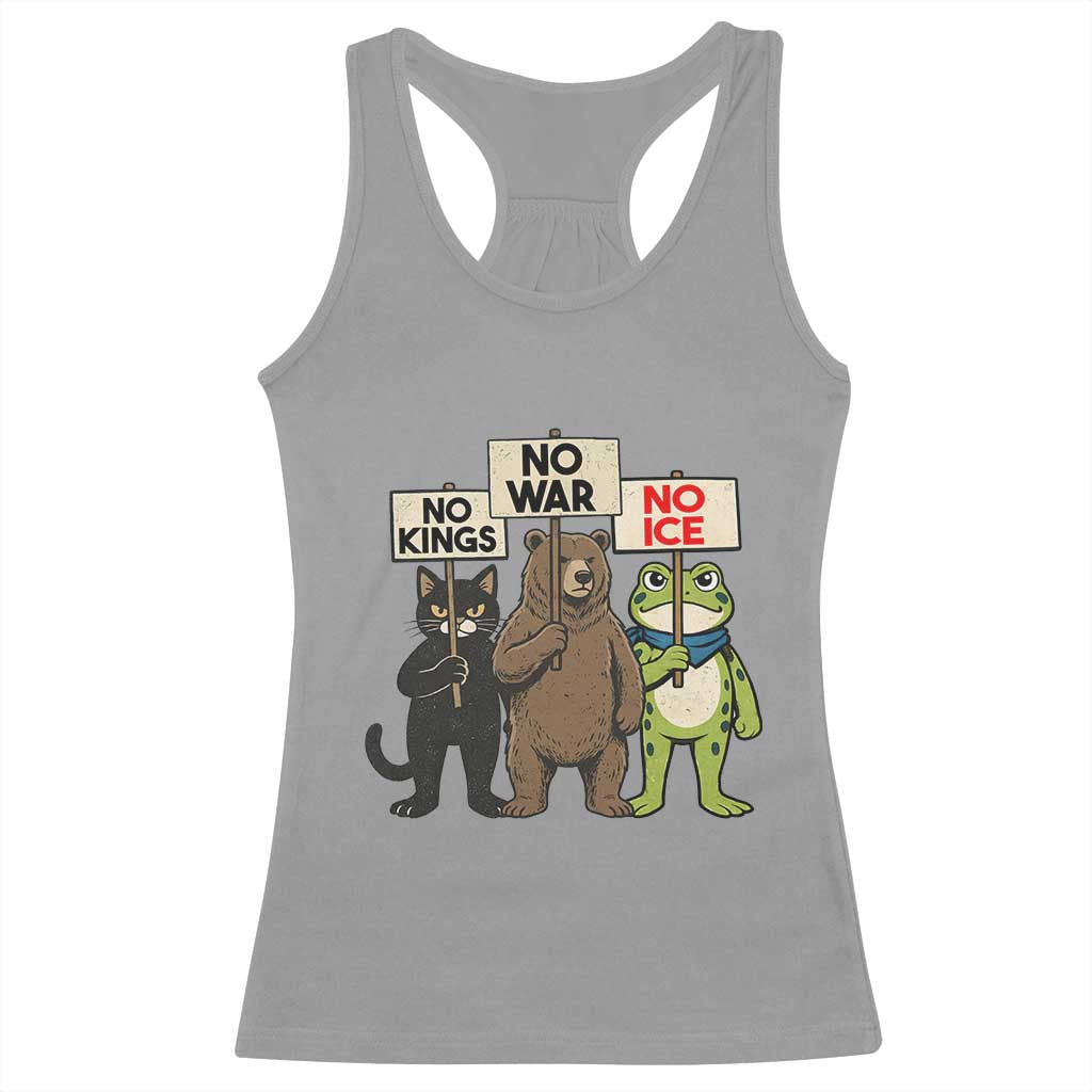 Funny Animal Protest Racerback Tank Top No Kings No Wars No Ice