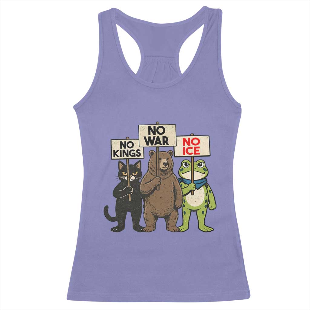 Funny Animal Protest Racerback Tank Top No Kings No Wars No Ice