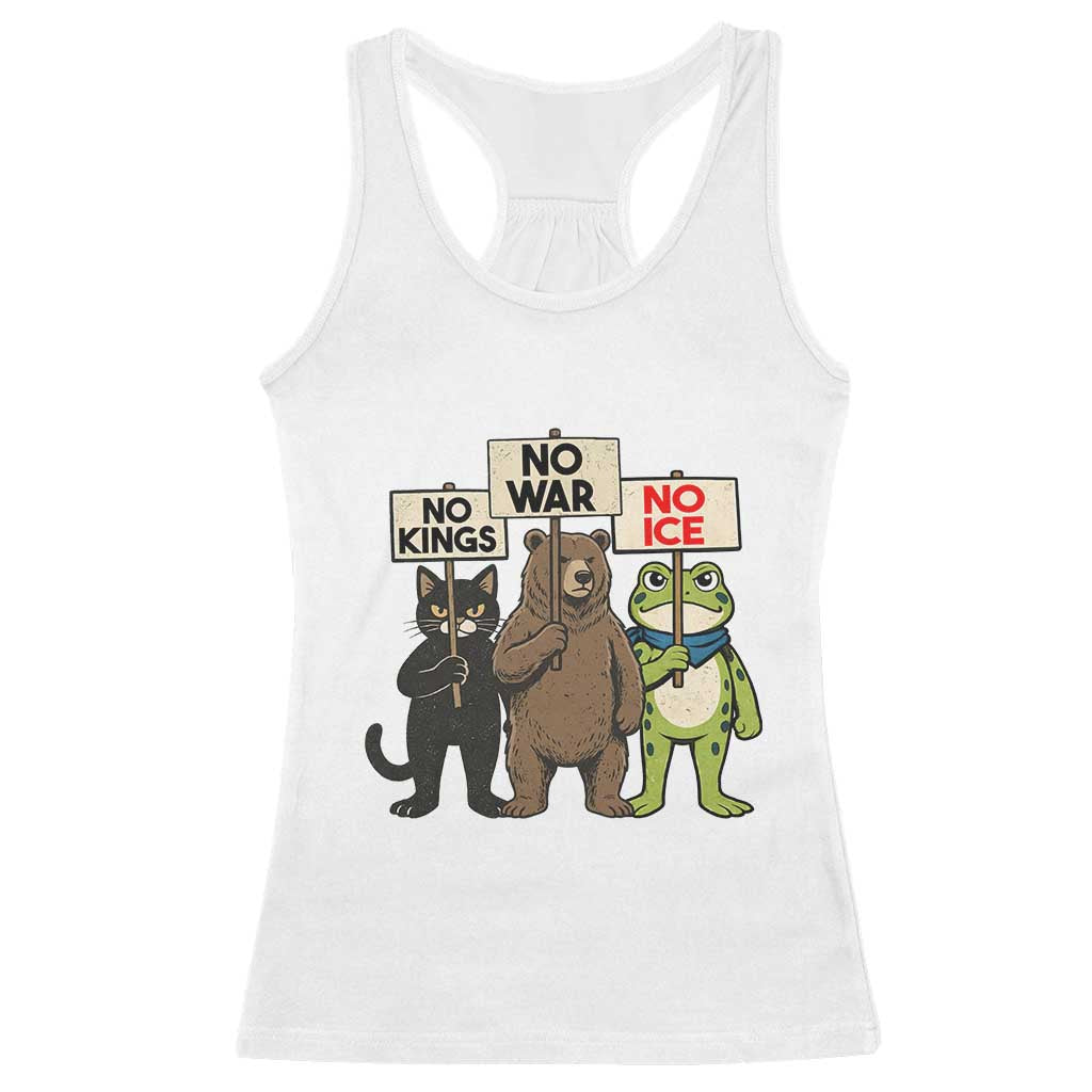 Funny Animal Protest Racerback Tank Top No Kings No Wars No Ice