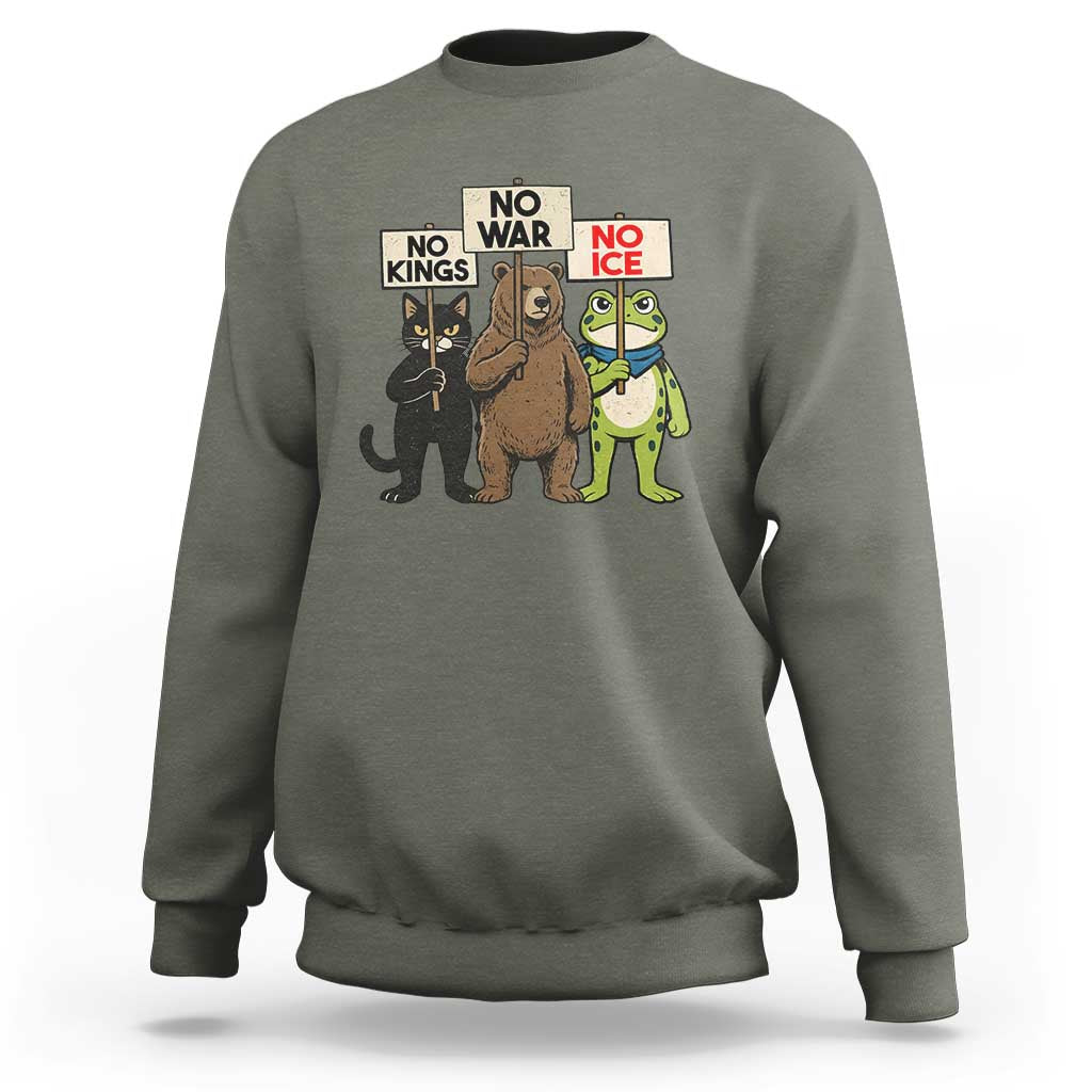 Funny Animal Protest Sweatshirt No Kings No Wars No Ice