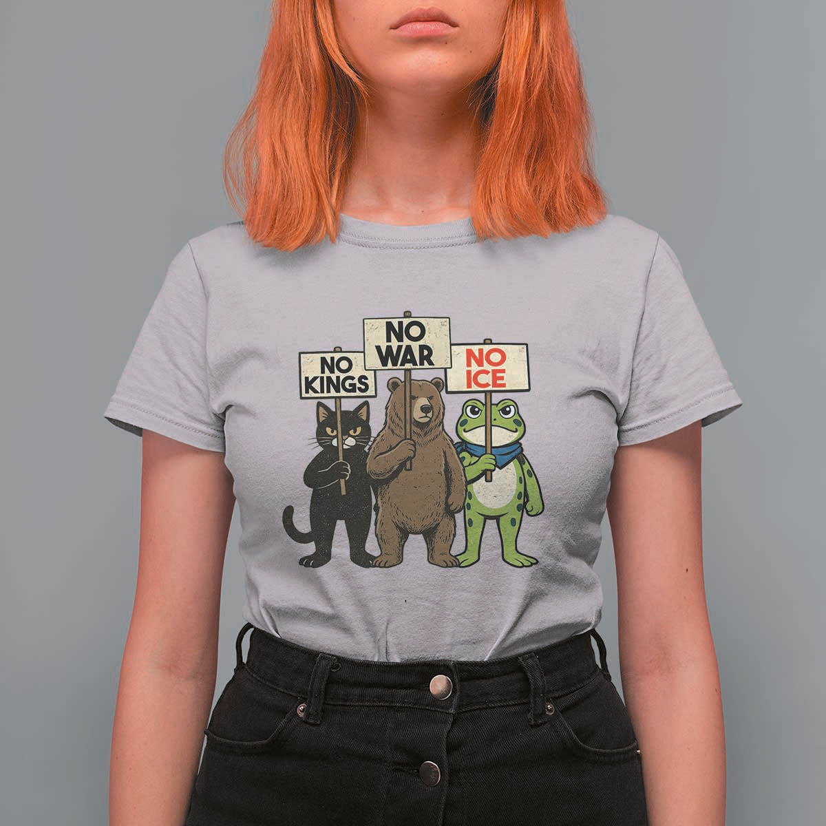Funny Animal Protest T Shirt For Women No Kings No Wars No Ice