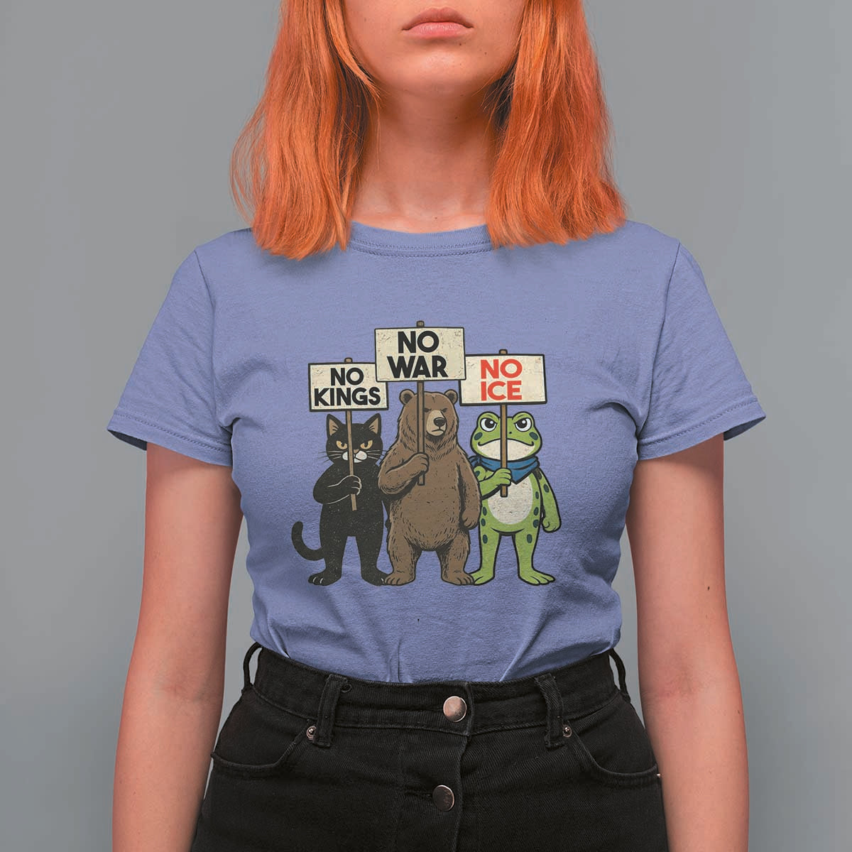 Funny Animal Protest T Shirt For Women No Kings No Wars No Ice