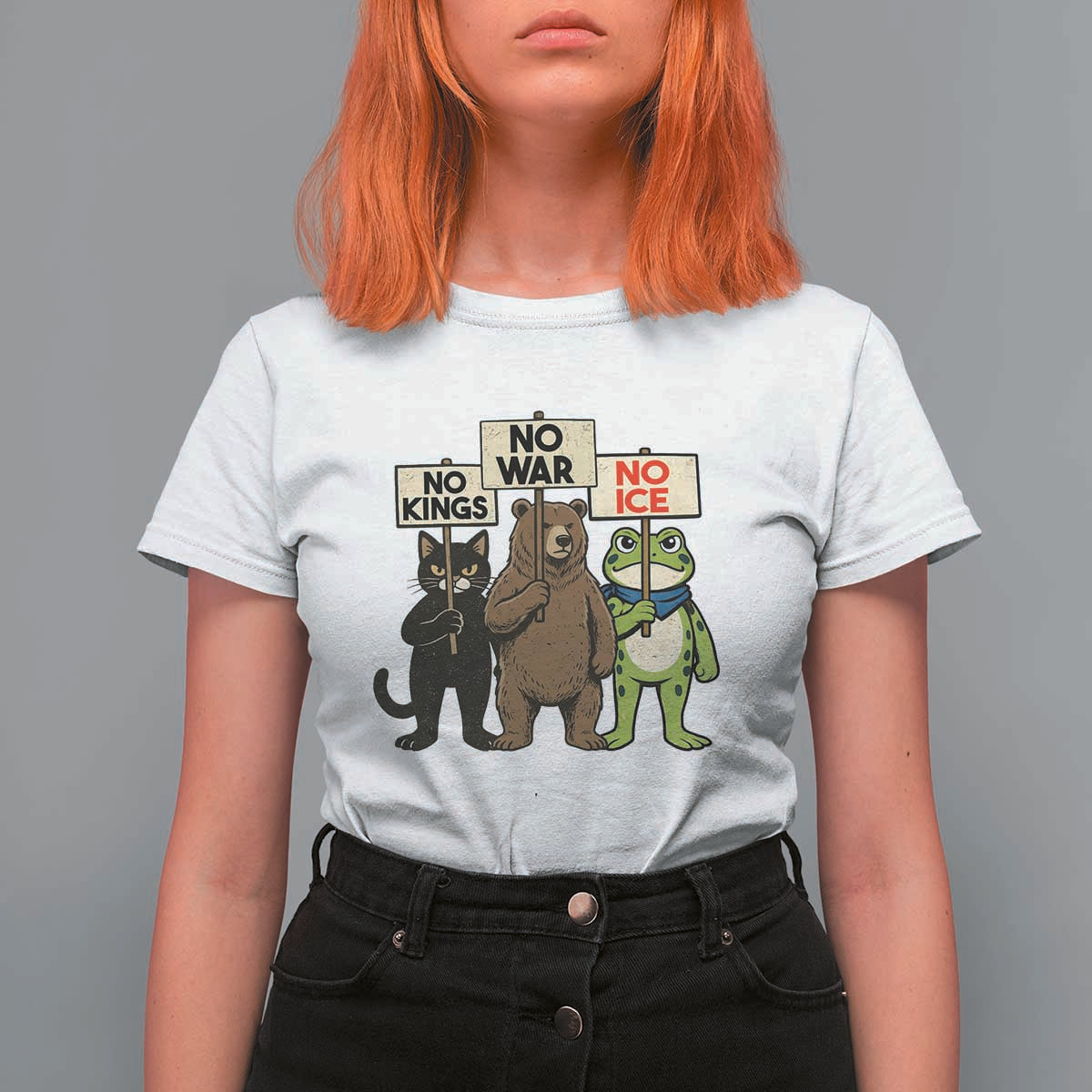Funny Animal Protest T Shirt For Women No Kings No Wars No Ice
