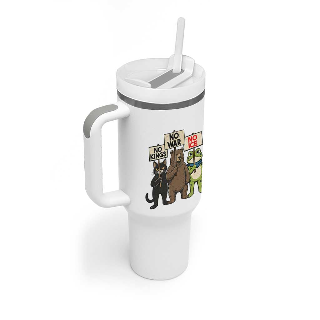 Funny Animal Protest Tumbler With Handle No Kings No Wars No Ice