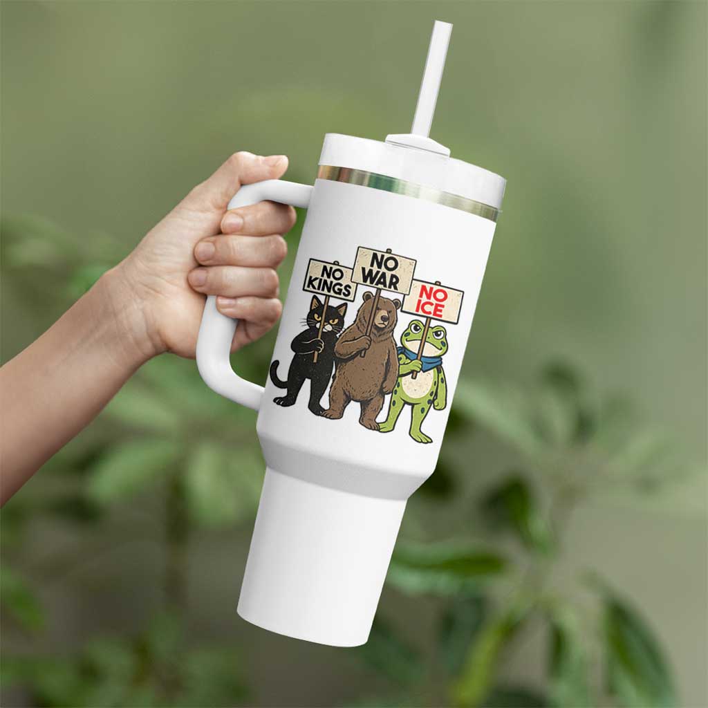 Funny Animal Protest Tumbler With Handle No Kings No Wars No Ice