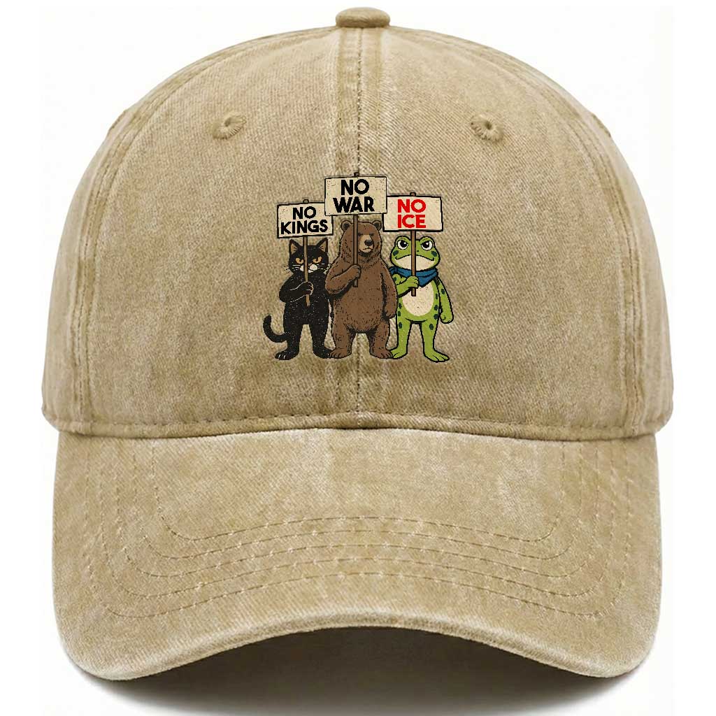 Funny Animal Protest Washed Cotton Baseball Cap No Kings No Wars No Ice