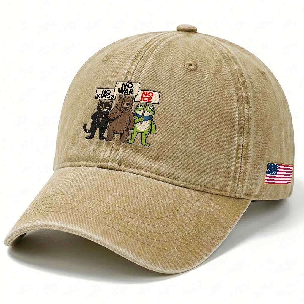 Funny Animal Protest Washed Cotton Baseball Cap No Kings No Wars No Ice