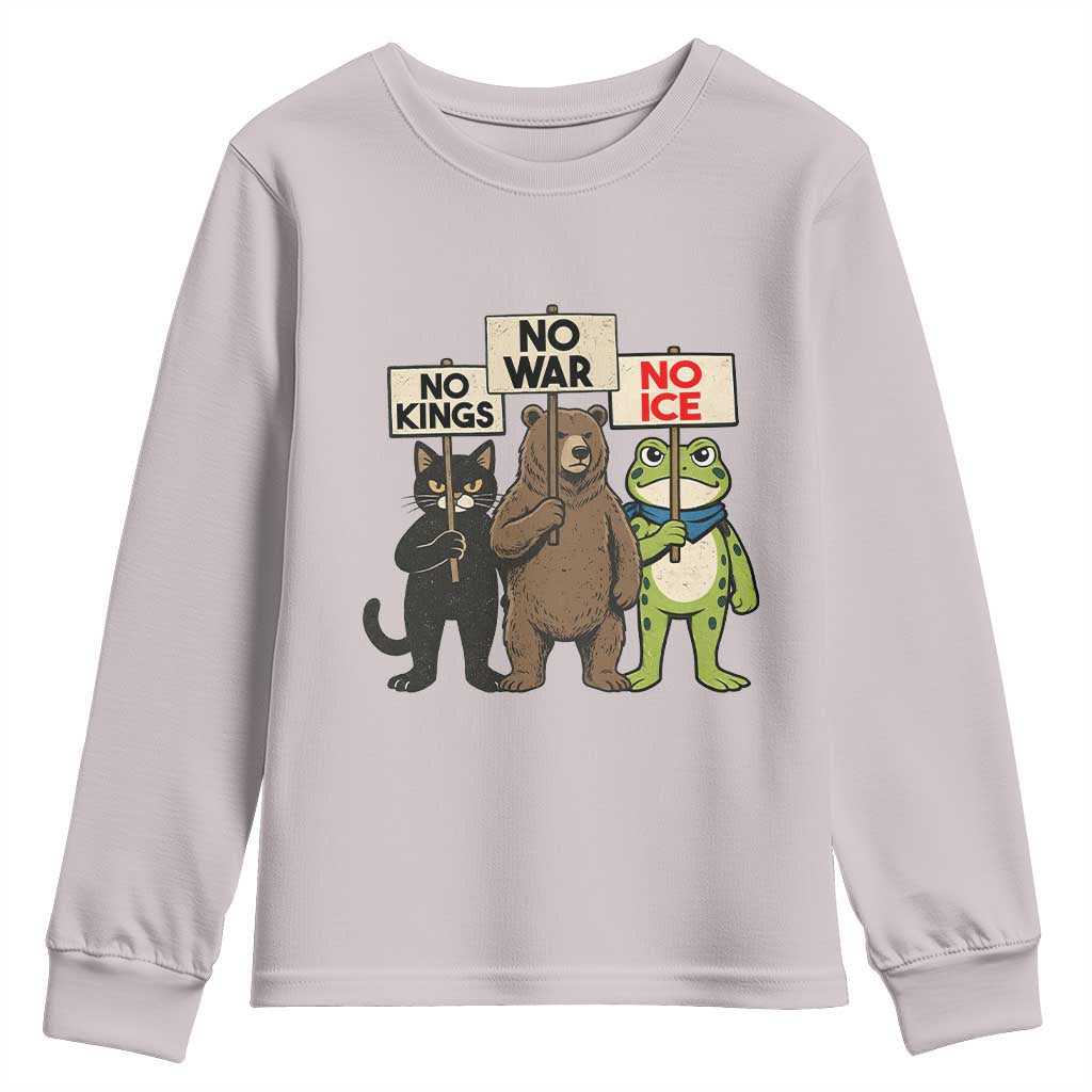 Funny Animal Protest Youth Sweatshirt No Kings No Wars No Ice
