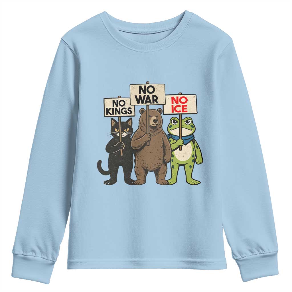 Funny Animal Protest Youth Sweatshirt No Kings No Wars No Ice