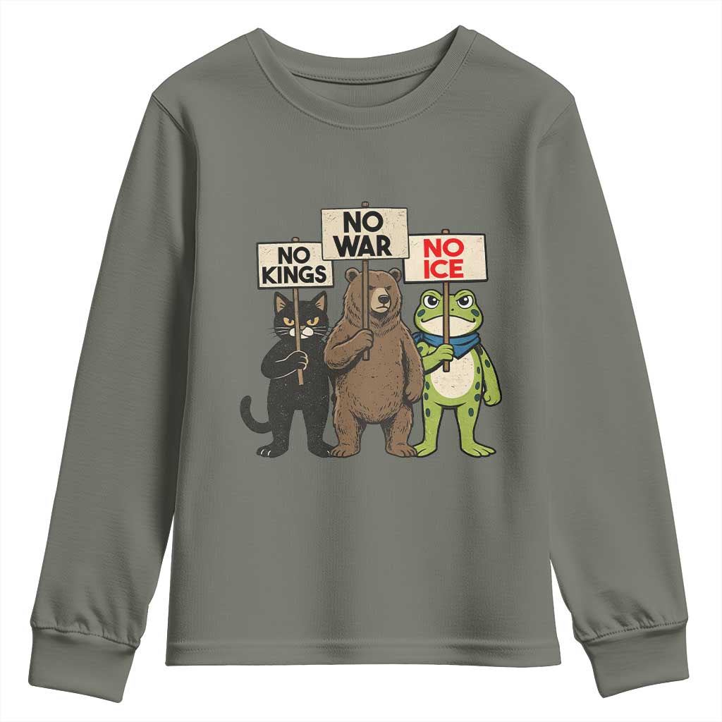 Funny Animal Protest Youth Sweatshirt No Kings No Wars No Ice