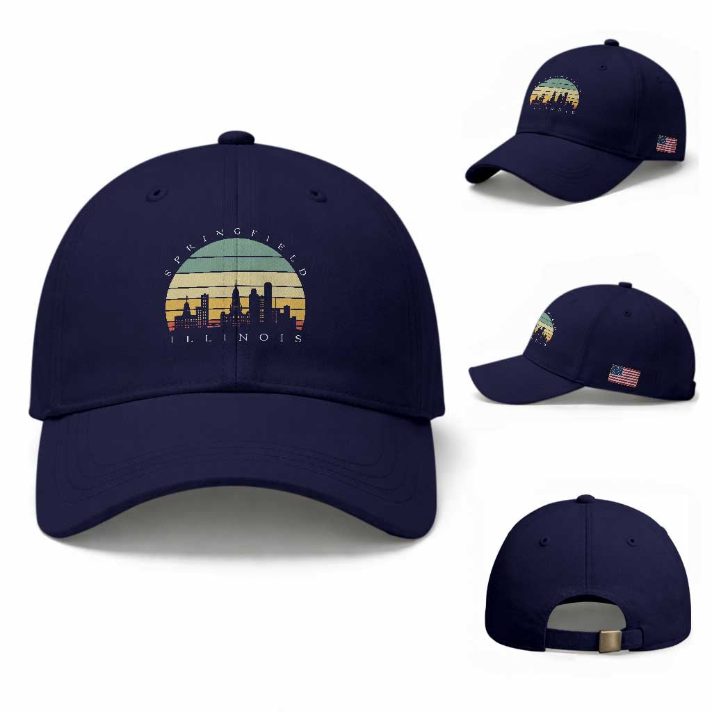 Vintage Springfield Illinois Pride Baseball Cap Scenic Cityscape Gift