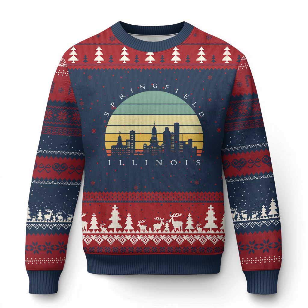 Vintage Springfield Illinois Pride Ugly Christmas Sweater Scenic Cityscape Gift