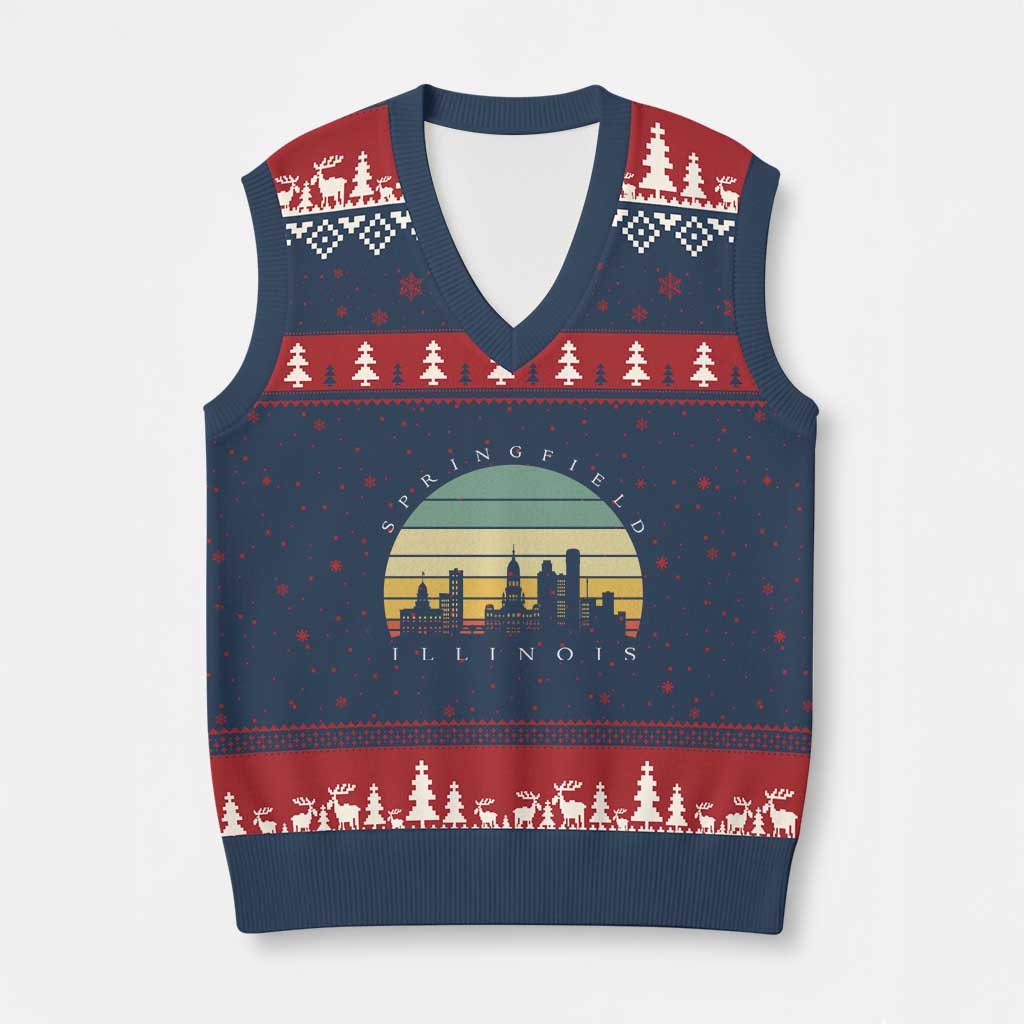 Vintage Springfield Illinois Pride V-Neck Knit Sweater Vest Scenic Cityscape Gift