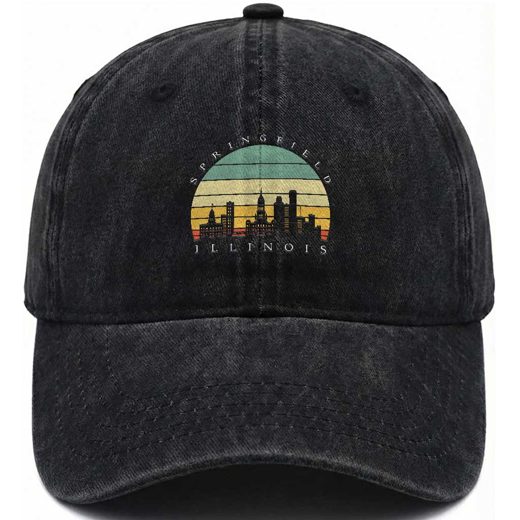 Vintage Springfield Illinois Pride Washed Cotton Baseball Cap Scenic Cityscape Gift