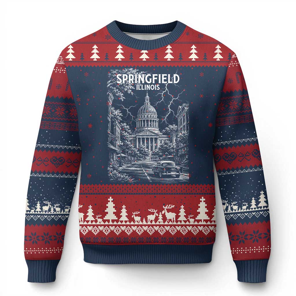 Historic Springfield Illinois Architecture Ugly Christmas Sweater The Prairie State Souvenir Gift