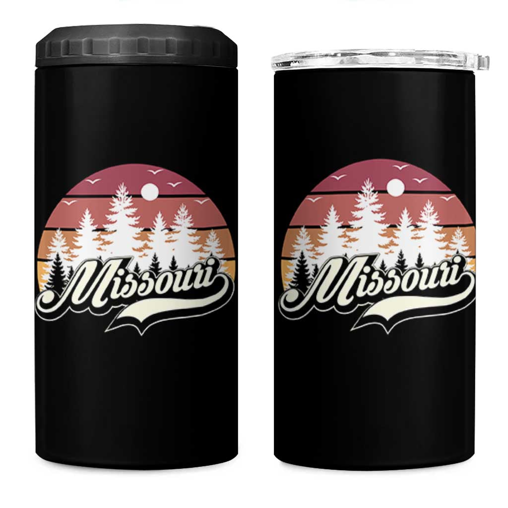 Missouri Travel Gift 4 in 1 Can Cooler Tumbler Vintage Forest River Landscape