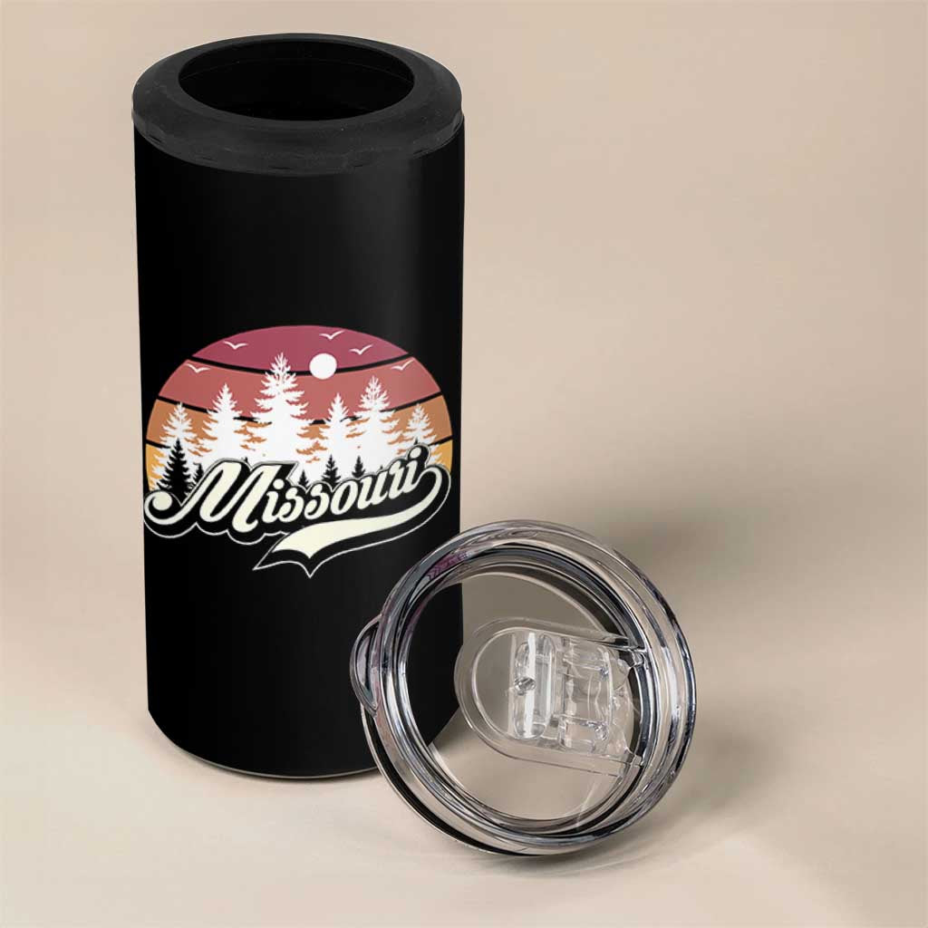 Missouri Travel Gift 4 in 1 Can Cooler Tumbler Vintage Forest River Landscape