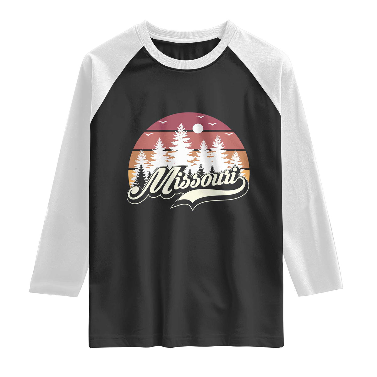 Missouri Travel Gift Raglan Shirt Vintage Forest River Landscape