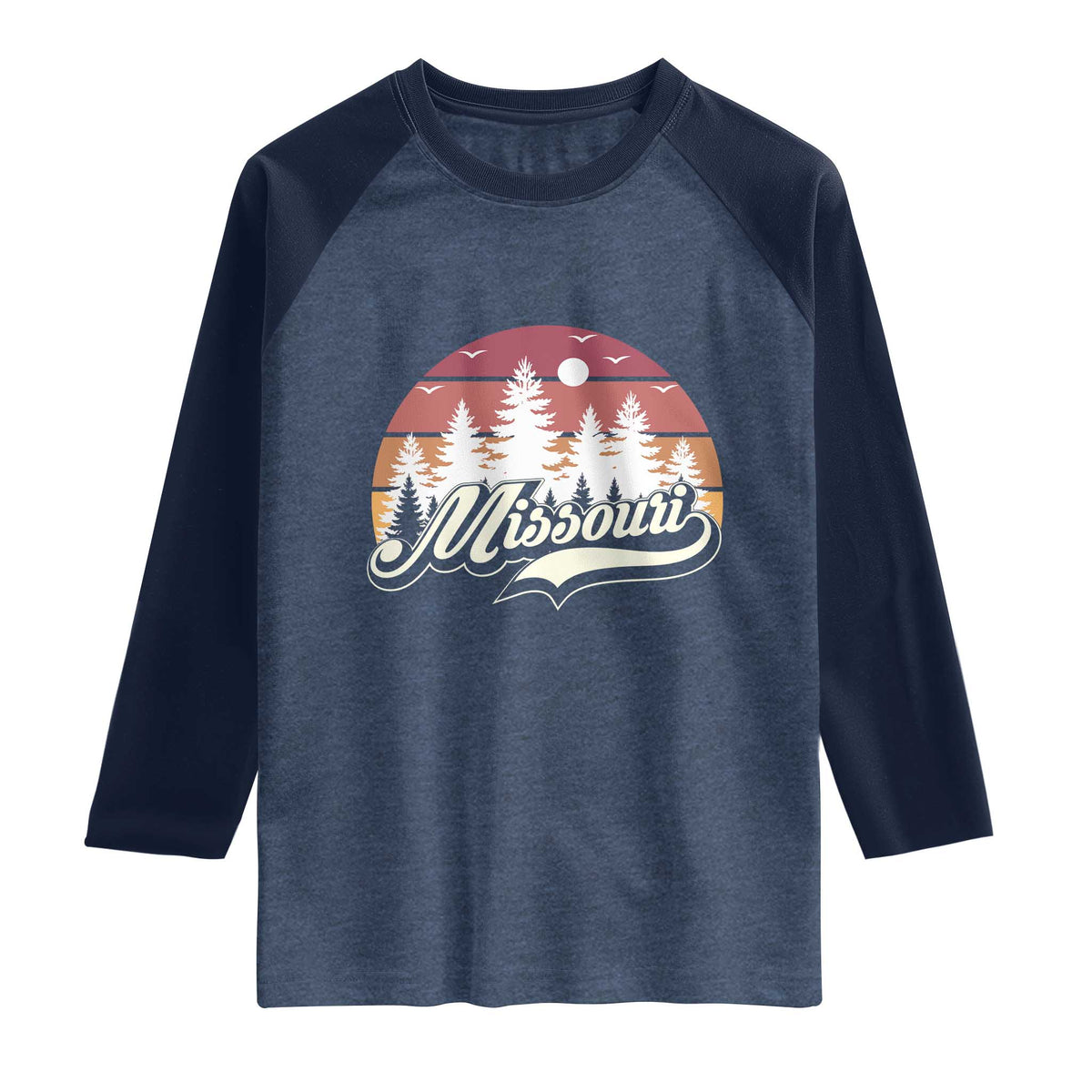 Missouri Travel Gift Raglan Shirt Vintage Forest River Landscape