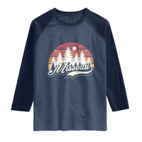 Missouri Travel Gift Raglan Shirt Vintage Forest River Landscape
