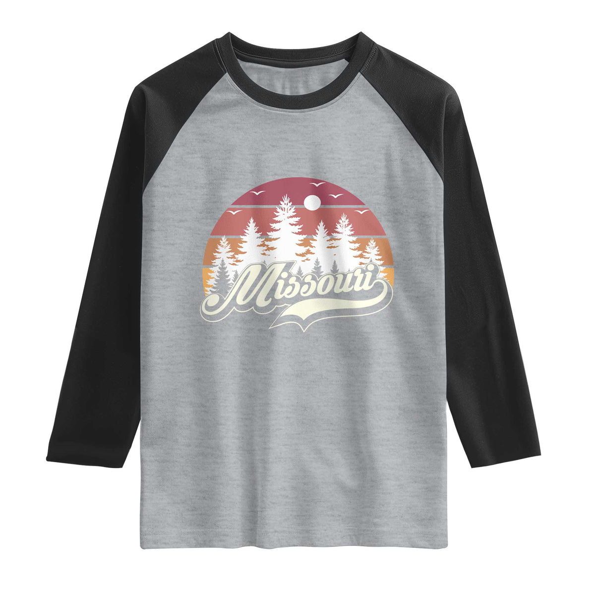 Missouri Travel Gift Raglan Shirt Vintage Forest River Landscape