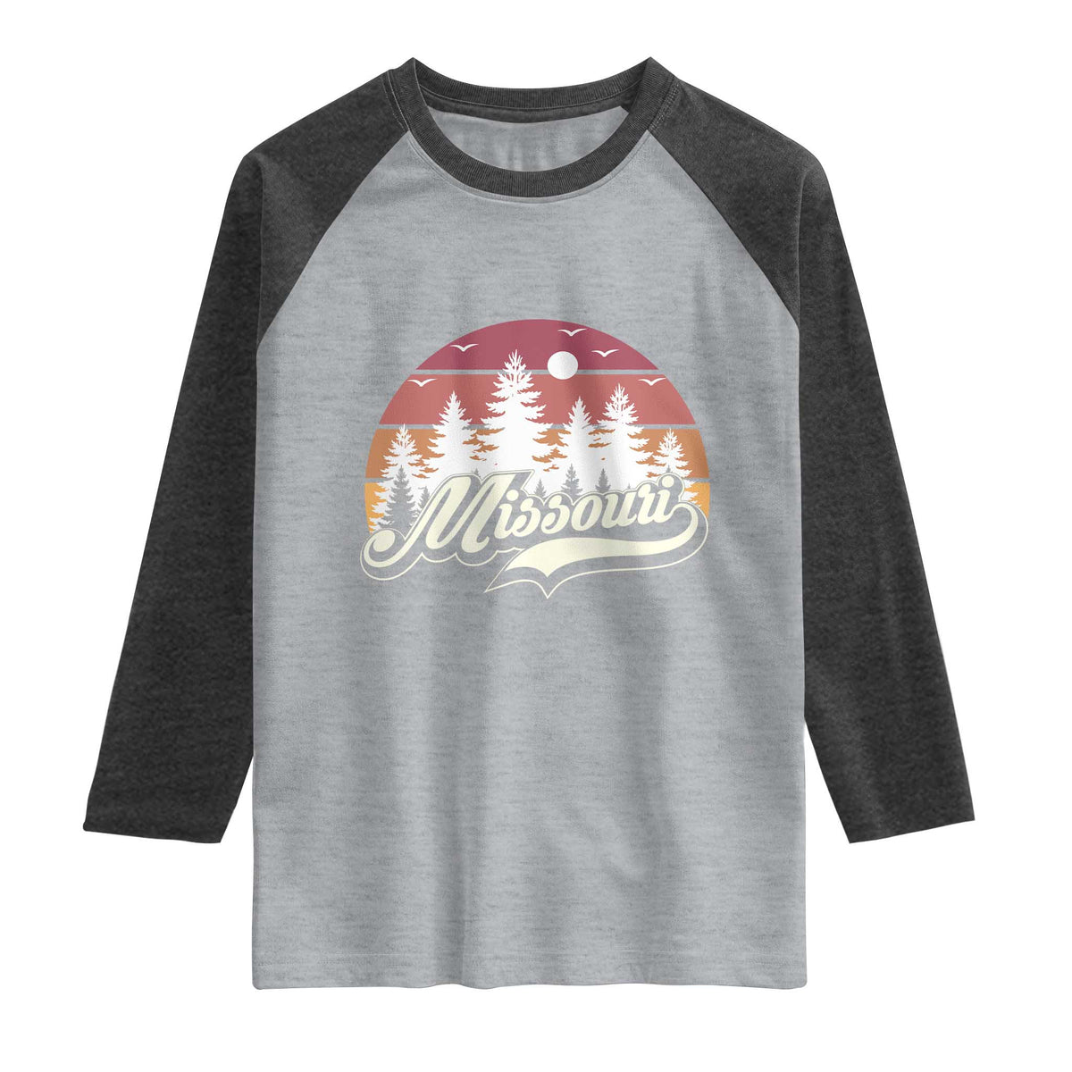 Missouri Travel Gift Raglan Shirt Vintage Forest River Landscape