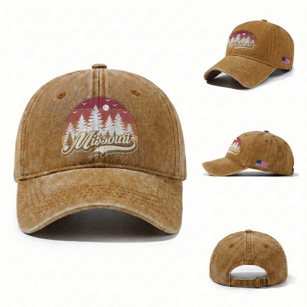 Missouri Travel Gift Washed Cotton Baseball Cap Vintage Forest River Landscape