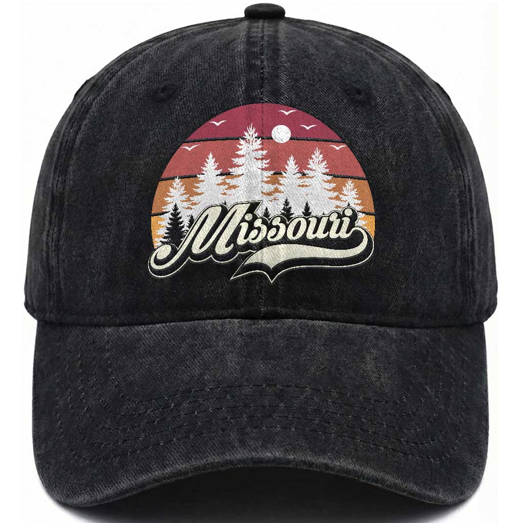 Missouri Travel Gift Washed Cotton Baseball Cap Vintage Forest River Landscape