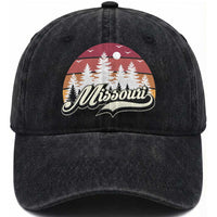 Missouri Travel Gift Washed Cotton Baseball Cap Vintage Forest River Landscape