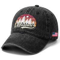 Missouri Travel Gift Washed Cotton Baseball Cap Vintage Forest River Landscape