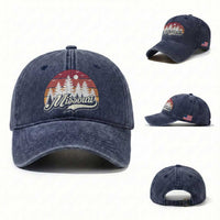 Missouri Travel Gift Washed Cotton Baseball Cap Vintage Forest River Landscape