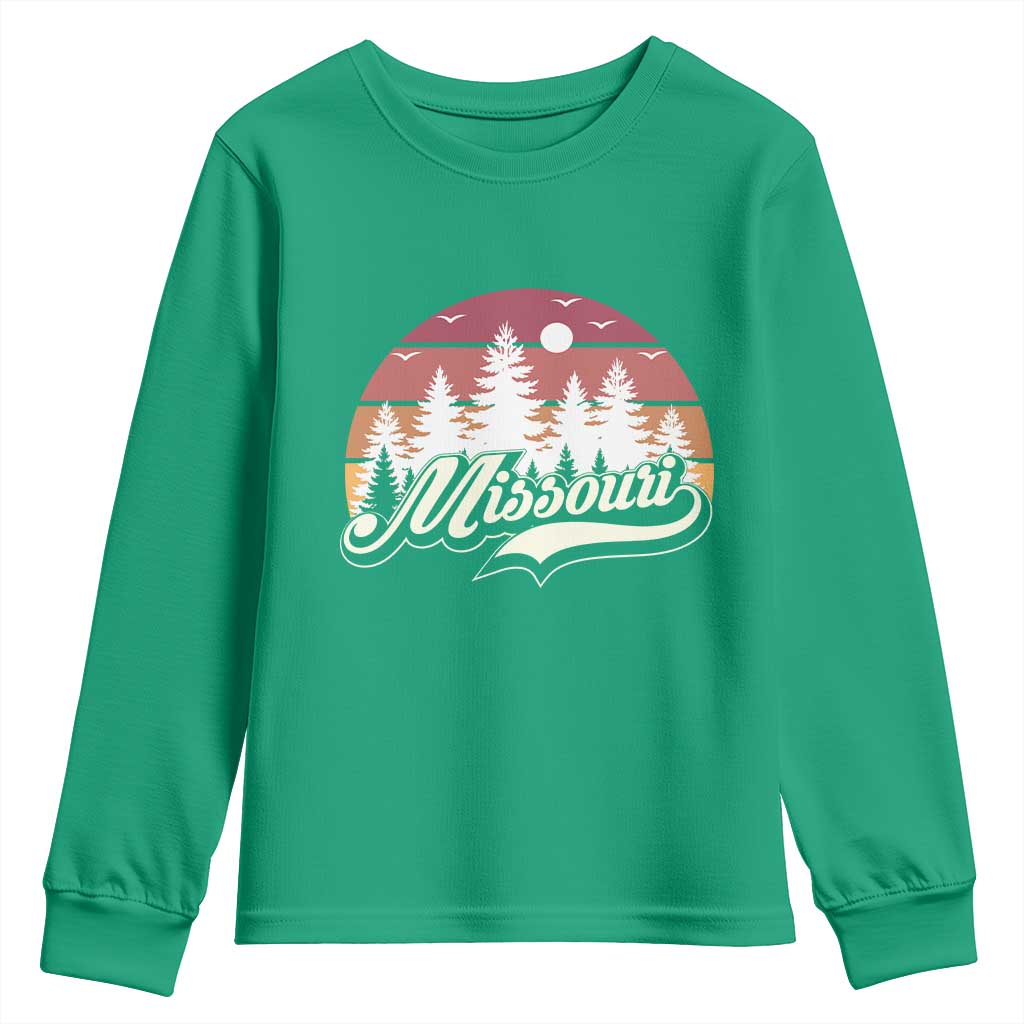 Missouri Travel Gift Youth Sweatshirt Vintage Forest River Landscape