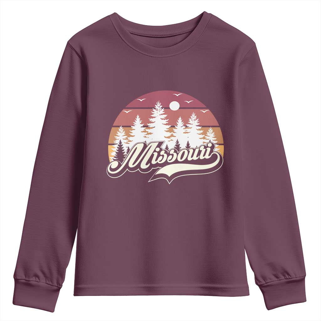 Missouri Travel Gift Youth Sweatshirt Vintage Forest River Landscape