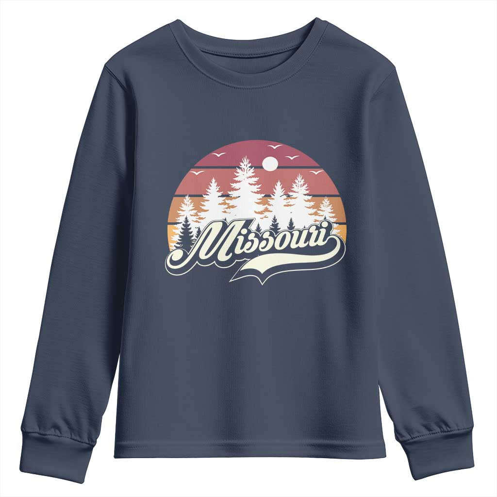 Missouri Travel Gift Youth Sweatshirt Vintage Forest River Landscape