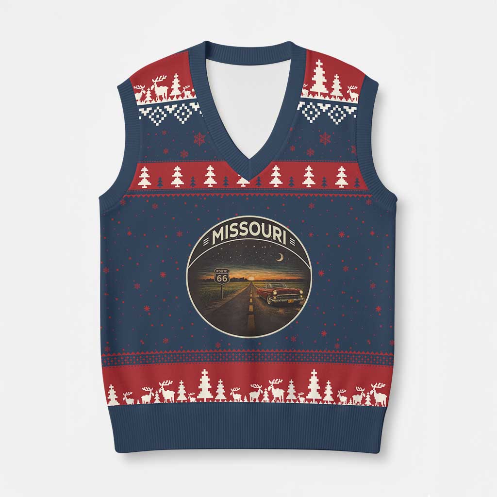 Missouri State Route Highway 66 V-Neck Knit Sweater Vest Mother Road Travel Gift