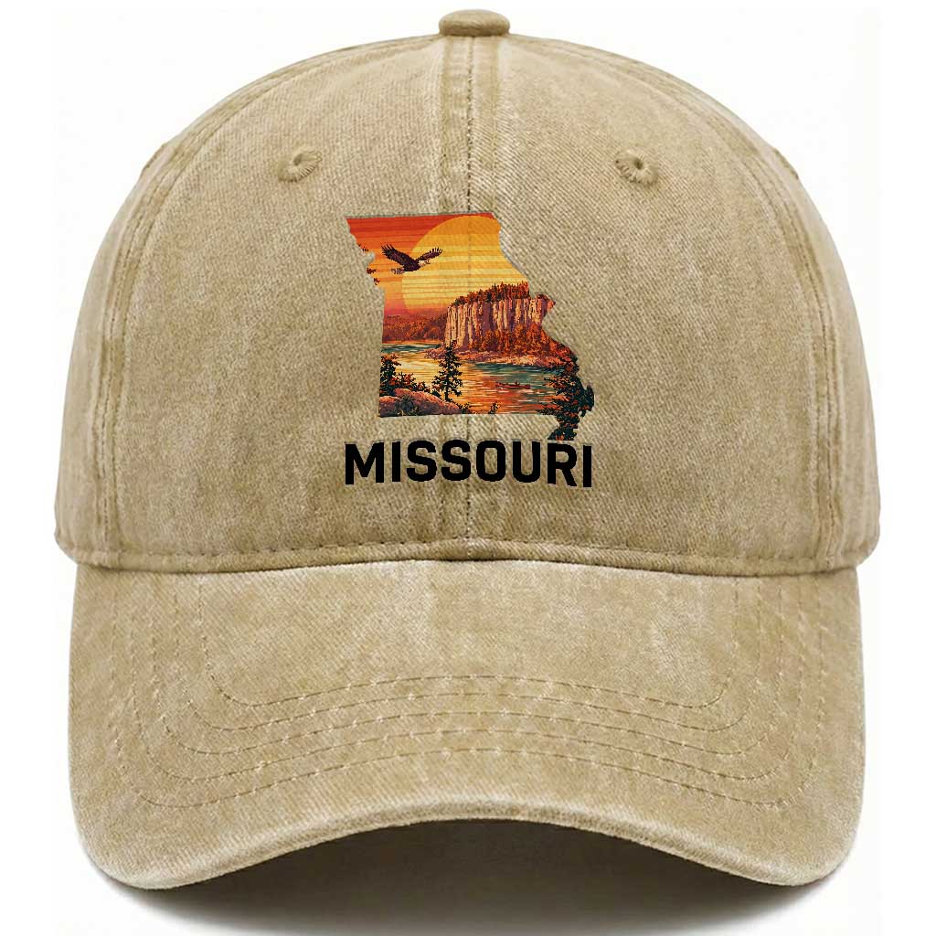 Missouri State Map Nature Travel Washed Cotton Baseball Cap The Show Me State Pride