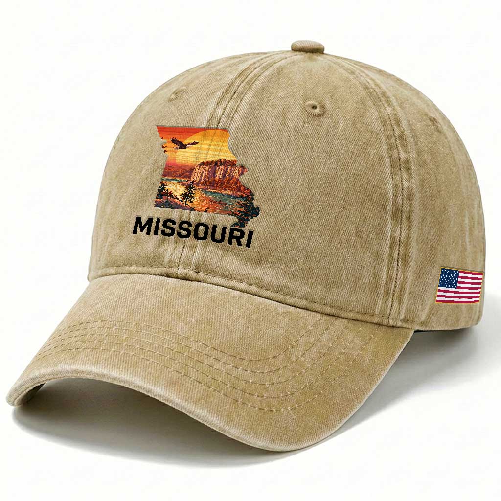 Missouri State Map Nature Travel Washed Cotton Baseball Cap The Show Me State Pride