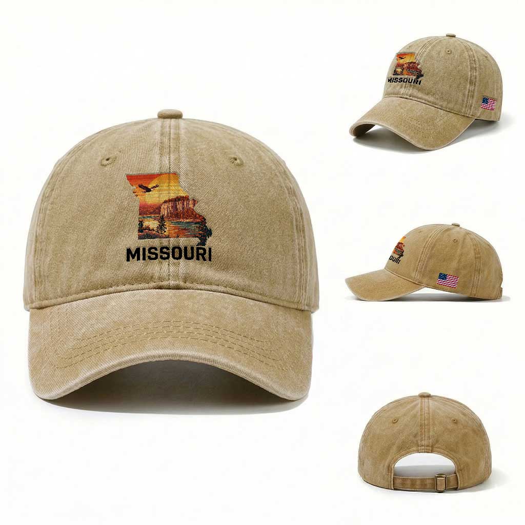 Missouri State Map Nature Travel Washed Cotton Baseball Cap The Show Me State Pride